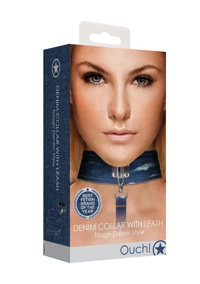 Vibrators Shots America Denim Collar With Leash Roughend Denim Style Blue