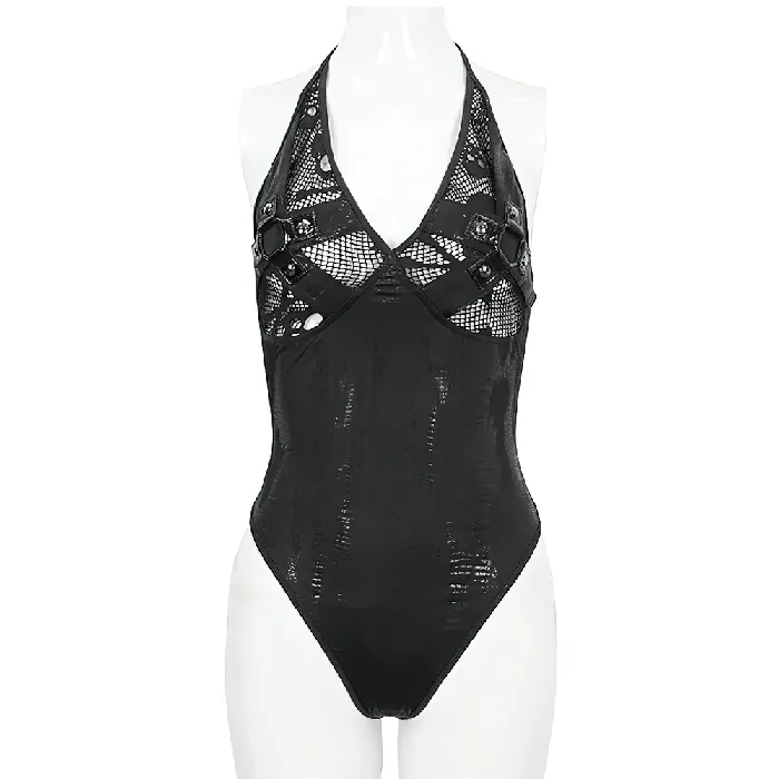 EVEs SECRETS Gothic Black OnePiece Swimsuit with Metal Loops Couples