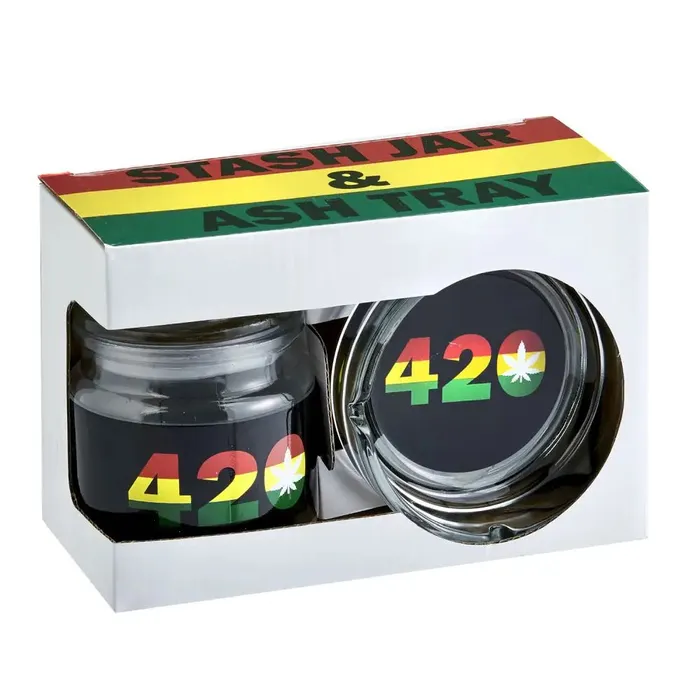 Fashioncraft Anal 420 Glass Stash Jar Ashtray Set Fashioncraft Anal 420 Glass Stash Jar Ashtray Set