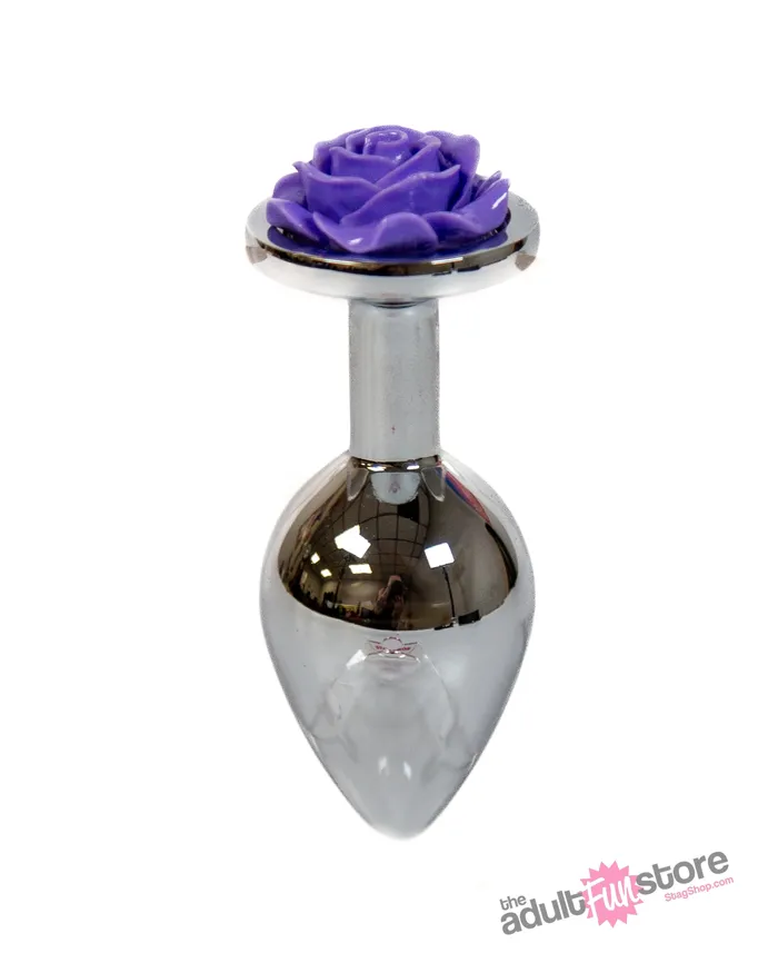 Anal NS Novelties NS Novelties Rear Assets Aluminum Rose Butt Plug SilverPurple Medium 35 Inch