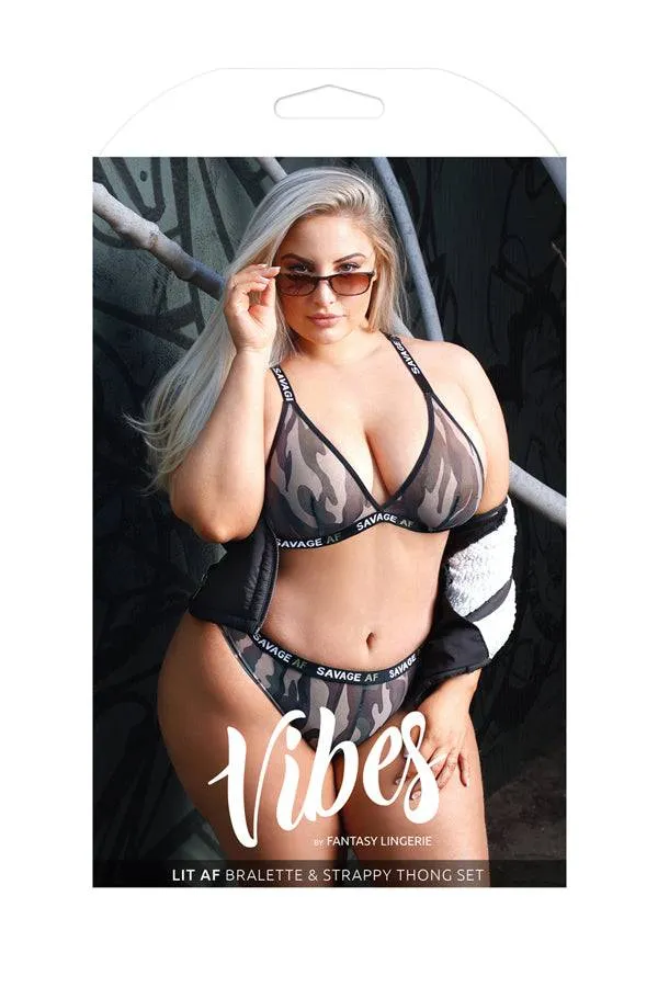 Fantasy Lingerie Female Sex Toys Fantasy Lingerie Vibes Savage AF Bralette Cheeky Panty Camo Queen Size