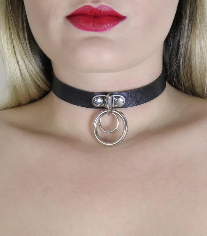 Love in Leather Couples Vegan Bondage Collar with Double Rings