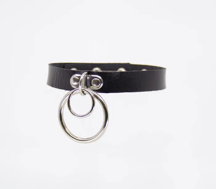 Love in Leather Couples Vegan Bondage Collar with Double Rings