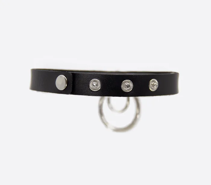 Love in Leather Couples Vegan Bondage Collar with Double Rings