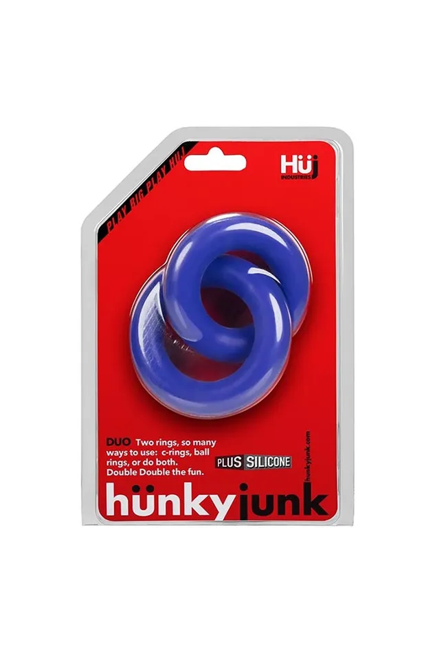 Male Sex Toys Oxballs Oxballs Hunkyjunk Duo Linked Cock Ball Ring Cobalt
