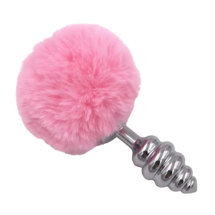 Lovegasm Anal Pink RibbedContoured Bunny Tail Plug 27 to 35 Long