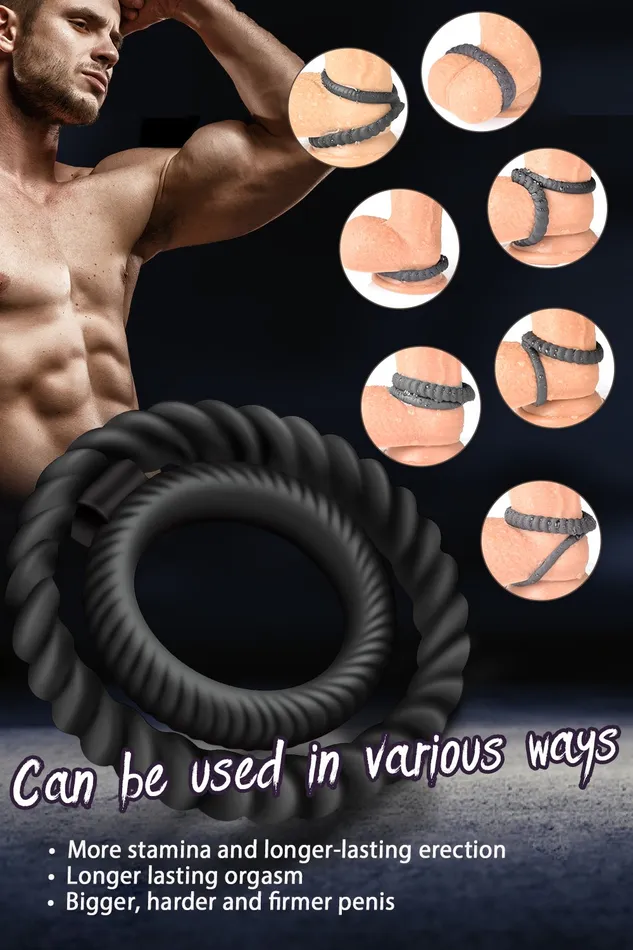 Male Sex Toys YOSPOSS Silicone Dual Penis Ring Stretchy Erection Enhancing Cock Ring