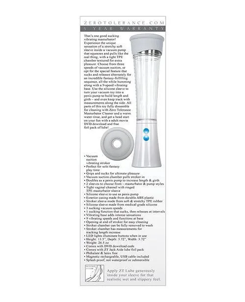 Zero Tolerance Sucking Good Rechargeable Vibrating Pump WhiteClear Evolved Novelties INC Male Sex Toys