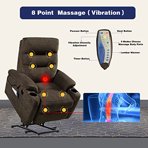 Brown Fabric Power Lift Recliner Chair with Cup Holders S361731