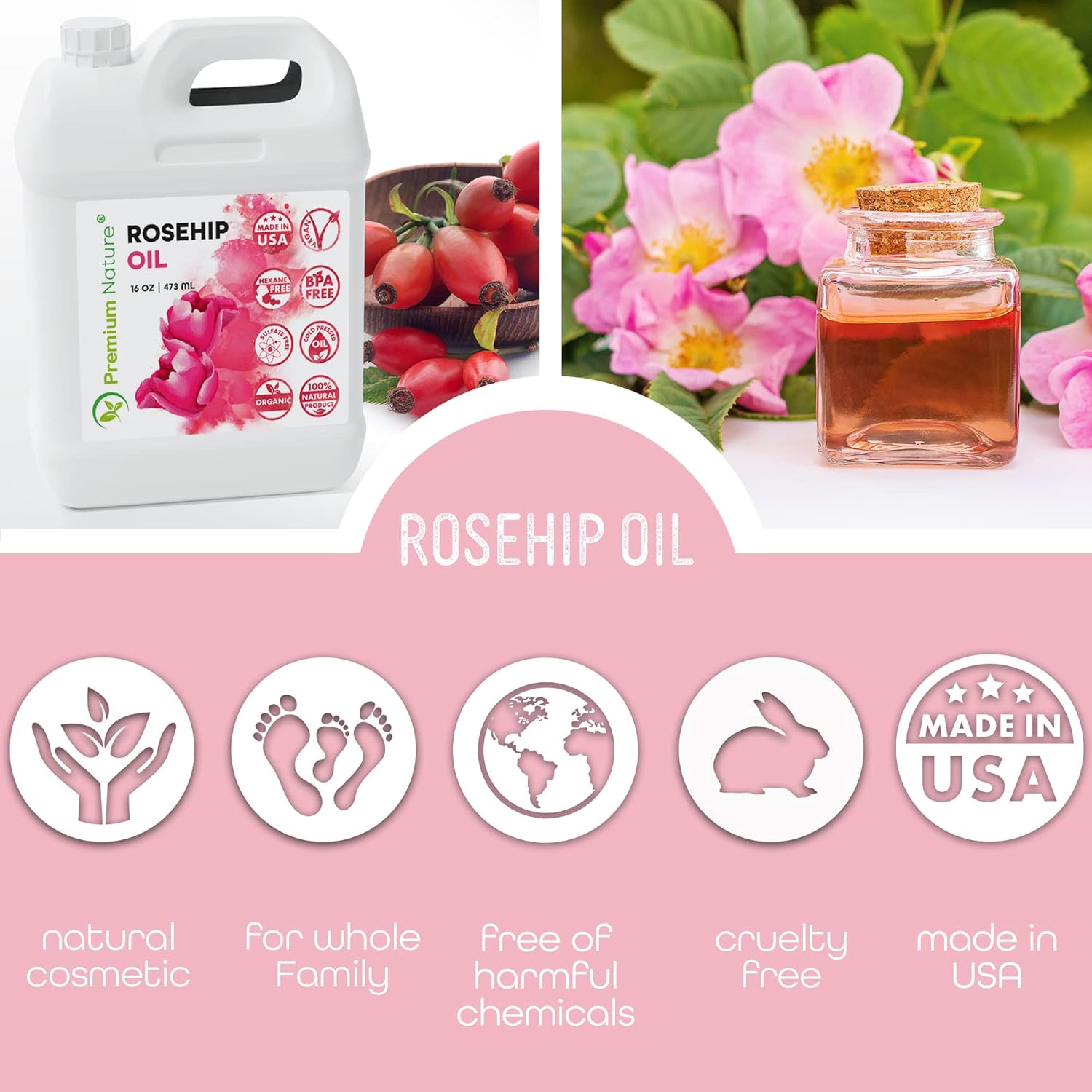 16oz Cold Pressed Unrefined Rose Hip Seed Oil A993