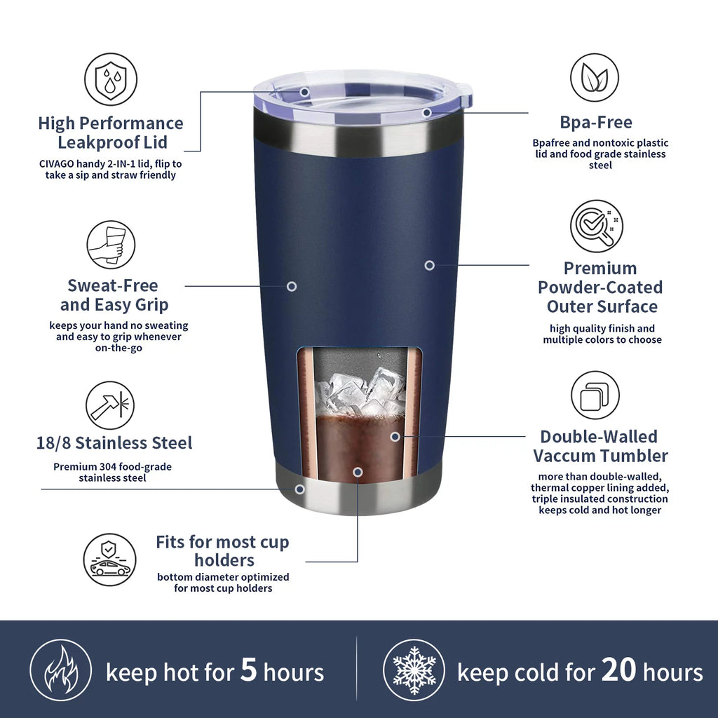 20oz Double Wall Vacuum Insulated Stainless Steel Tumbler 8 Pack with Lid and Straw L975