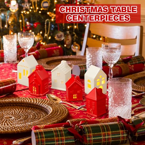 6 Pcs Ceramic LED Lighted Christmas Village Houses Green and White F2188