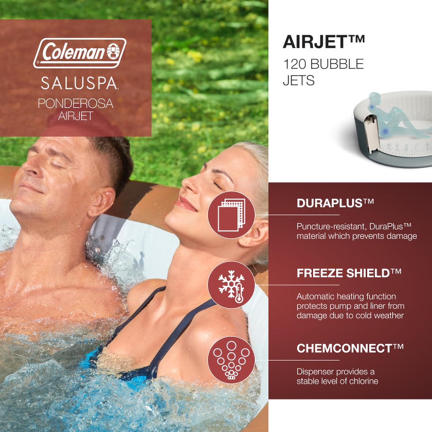 Inflatable Round Hot Tub with Non-Slip Spa Seat and Headrest Pillows Y148