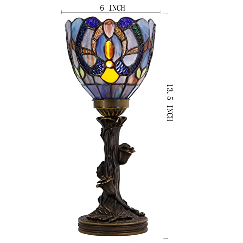 Mini Stained Glass Table Lamp Red Rose Bronze Resin Base X6870