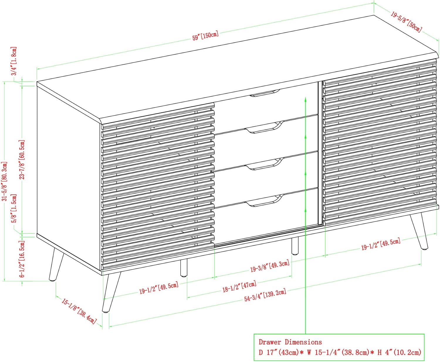 Black and Slate Grey 4 Drawer Wood Cabinet K7943