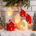 6 Pcs Ceramic LED Lighted Christmas Village Houses Green and White F2188