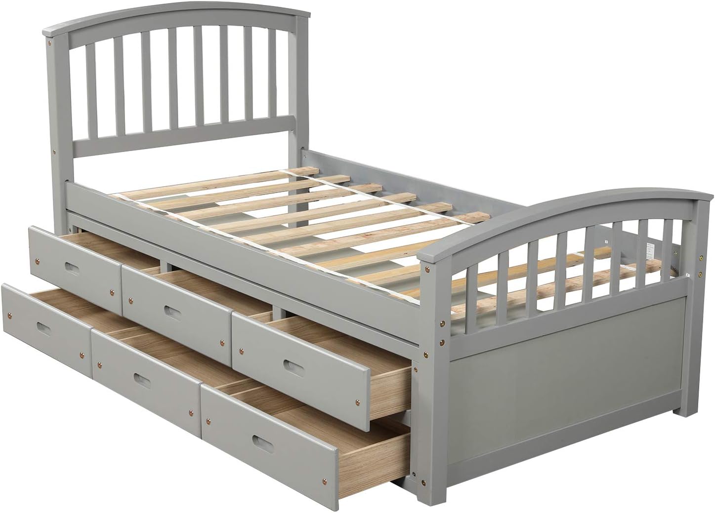 Gray Solid Wood Twin Size Platform Storage Bed with 6 Drawers A261