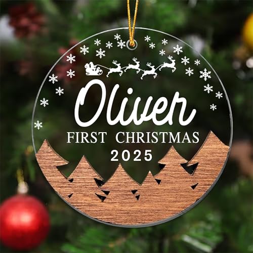 Engraved Wooden and Acrylic Baby's 1st Christmas Ornament 2025 A4326