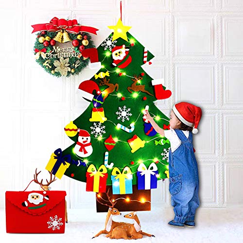 4ft DIY Felt Christmas Tree with Light 45pcs Detachable Ornaments Storage Bag X3742