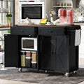 Black Farmhouse Kitchen Island with Power Outlet and Drop Leaf R30551