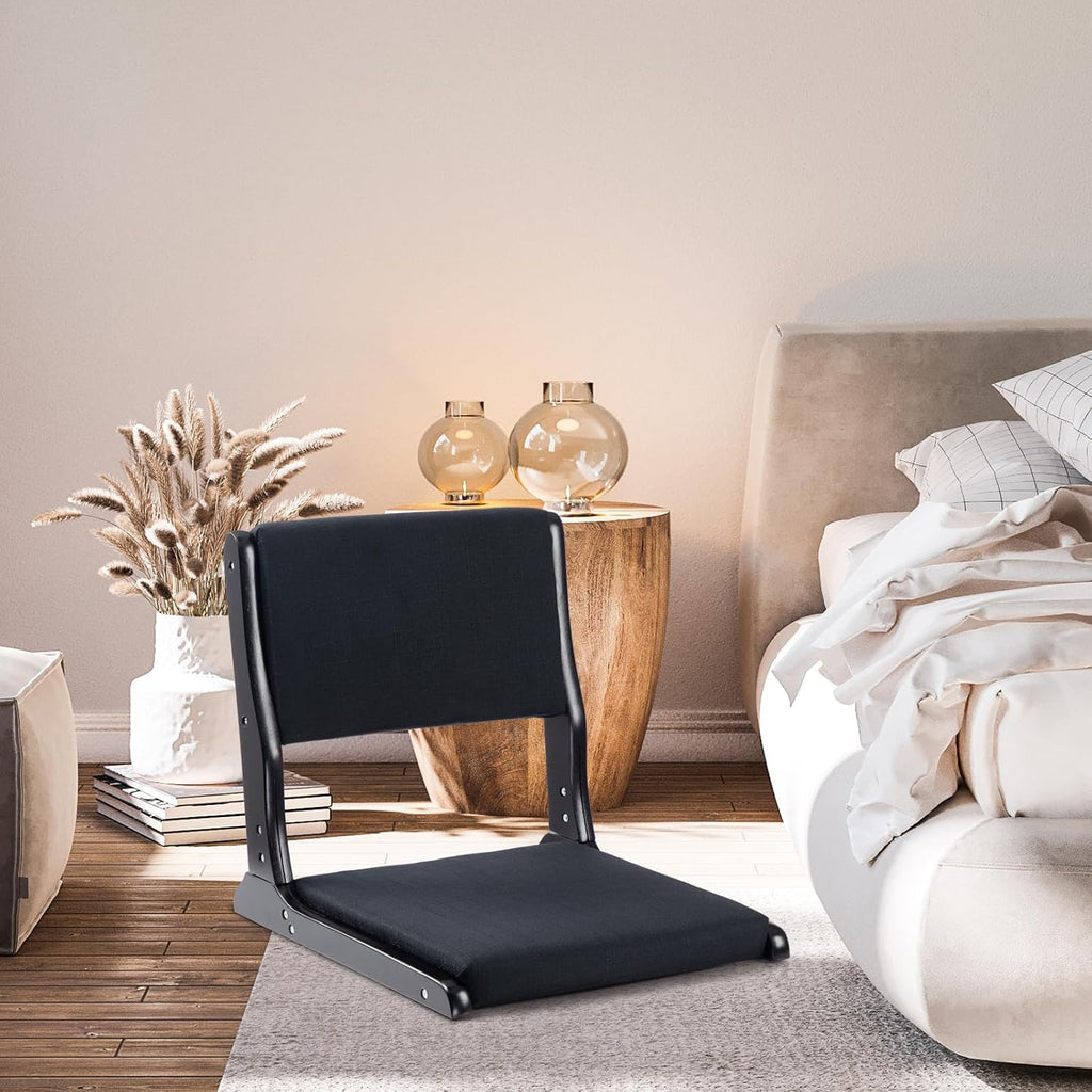 Foldable Tatami Chair with Cushion Linen Black M7403