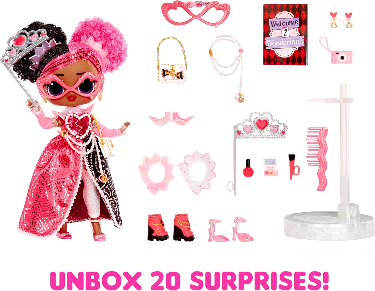 Fashion Doll with 20 Surprises Including Accessories & 2 Pink Outfits D2285