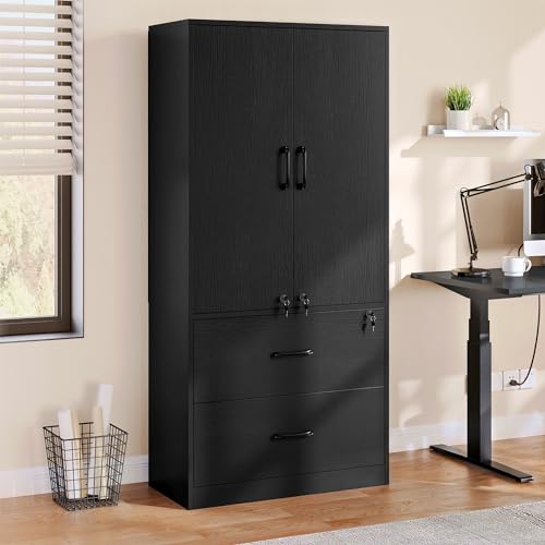 Black Wood File Cabinets with Doors and Adjustable Shelves R425