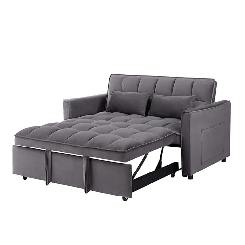 55.1" Blue Velvet Convertible Double Sleeper Sofa Bed M659733