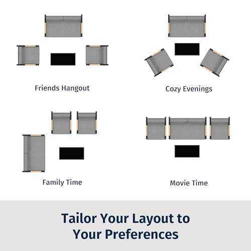4-Piece Outdoor Patio Set with Sofa, Tempered Glass Table, Black & Dark Grey X598