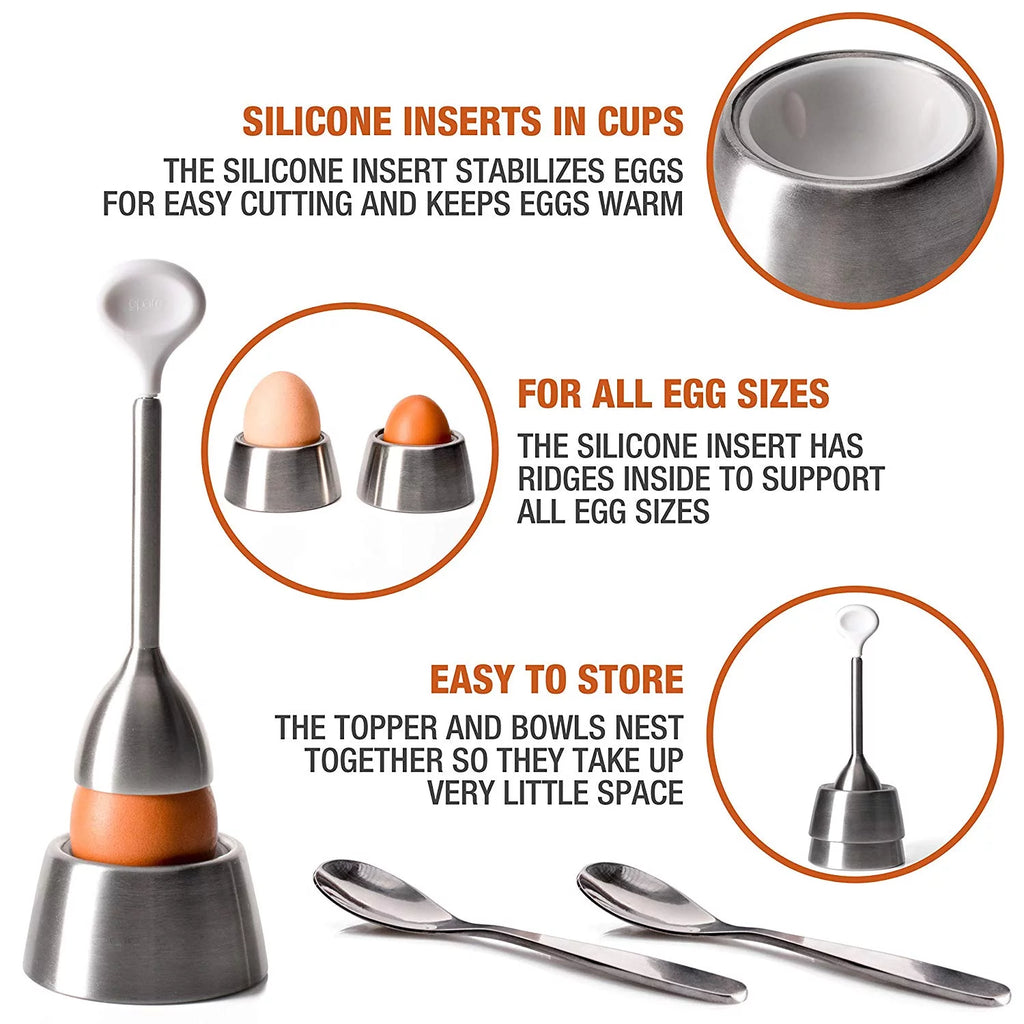 Egg Cracker Topper Set with Egg Cups, Cutter, Spoons Q3374