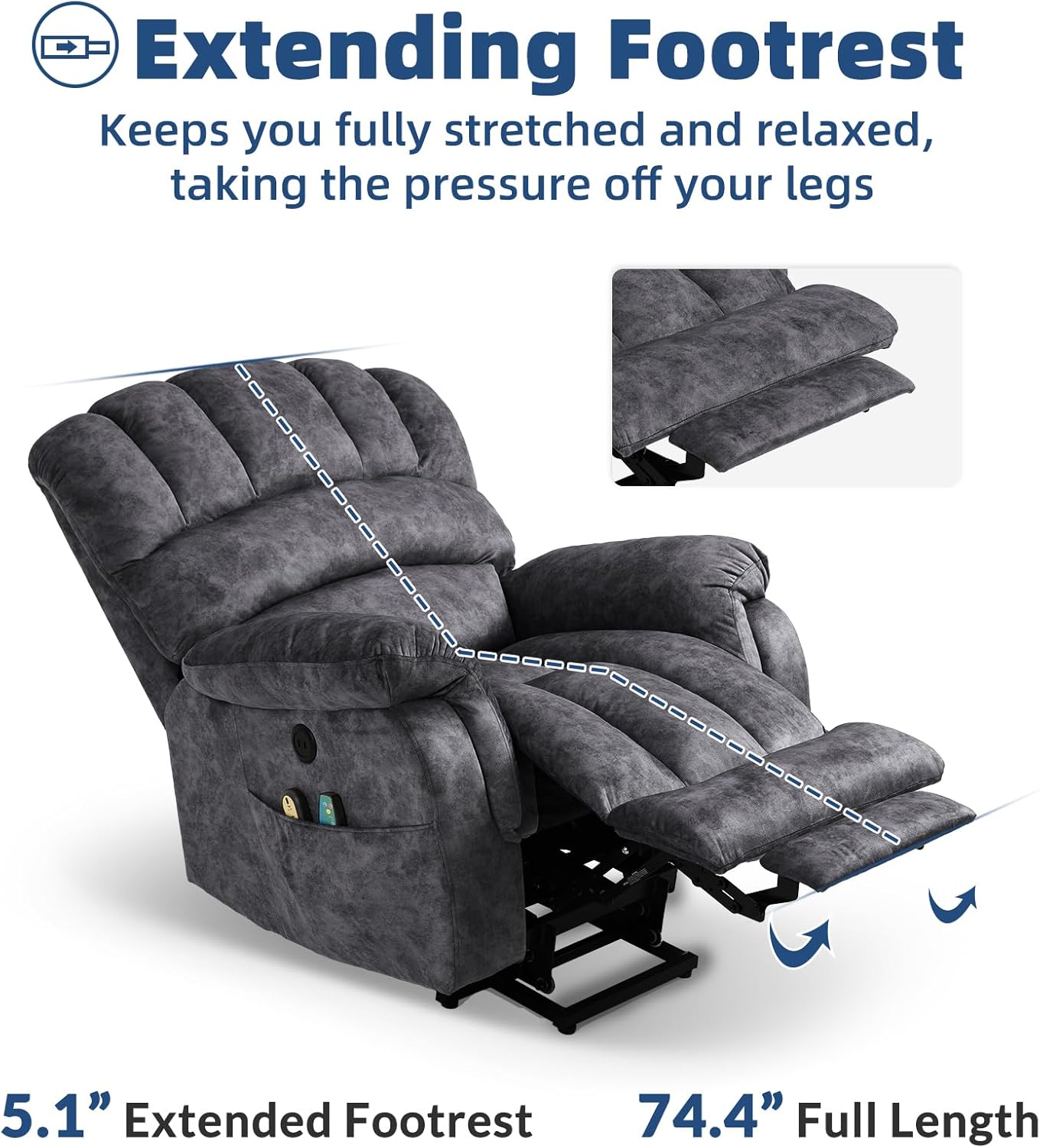 Large Electric Power Lift Recliner Chair with Extended Footrest, Gray O220787
