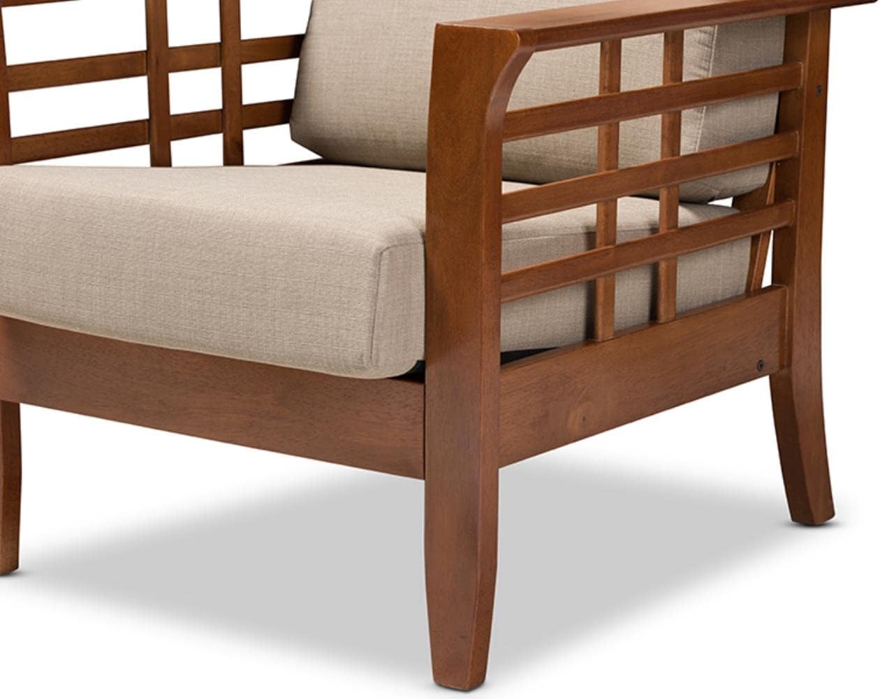 Cherry Finished Brown Wood and Dark Beige Fabric High Back 1-Seater Lounge Chair W56091