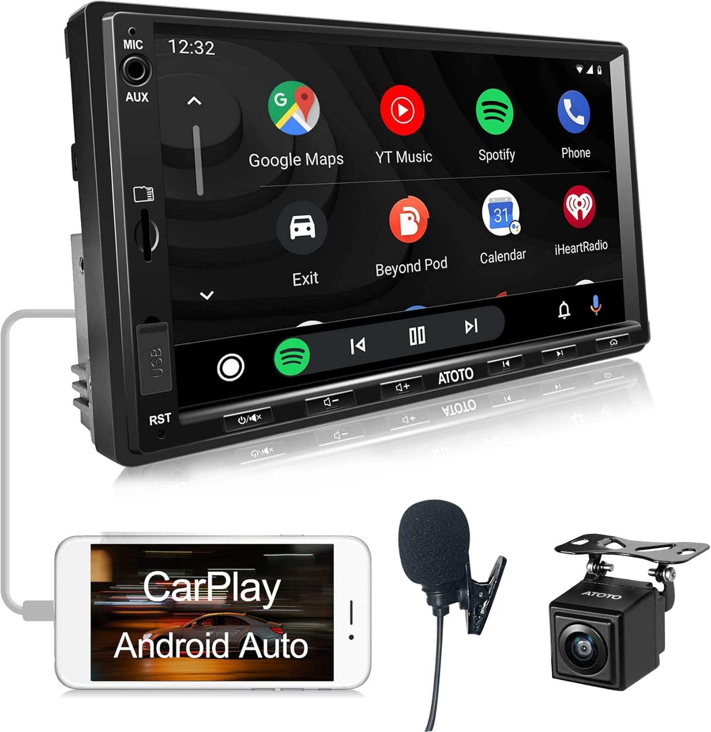 7 Inch Double-DIN Car Stereo with Wireless CarPlay and Wireless Android Auto R434720