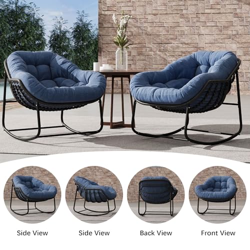 Beige Oversized Wicker Rocking Chair with Cushion N895302