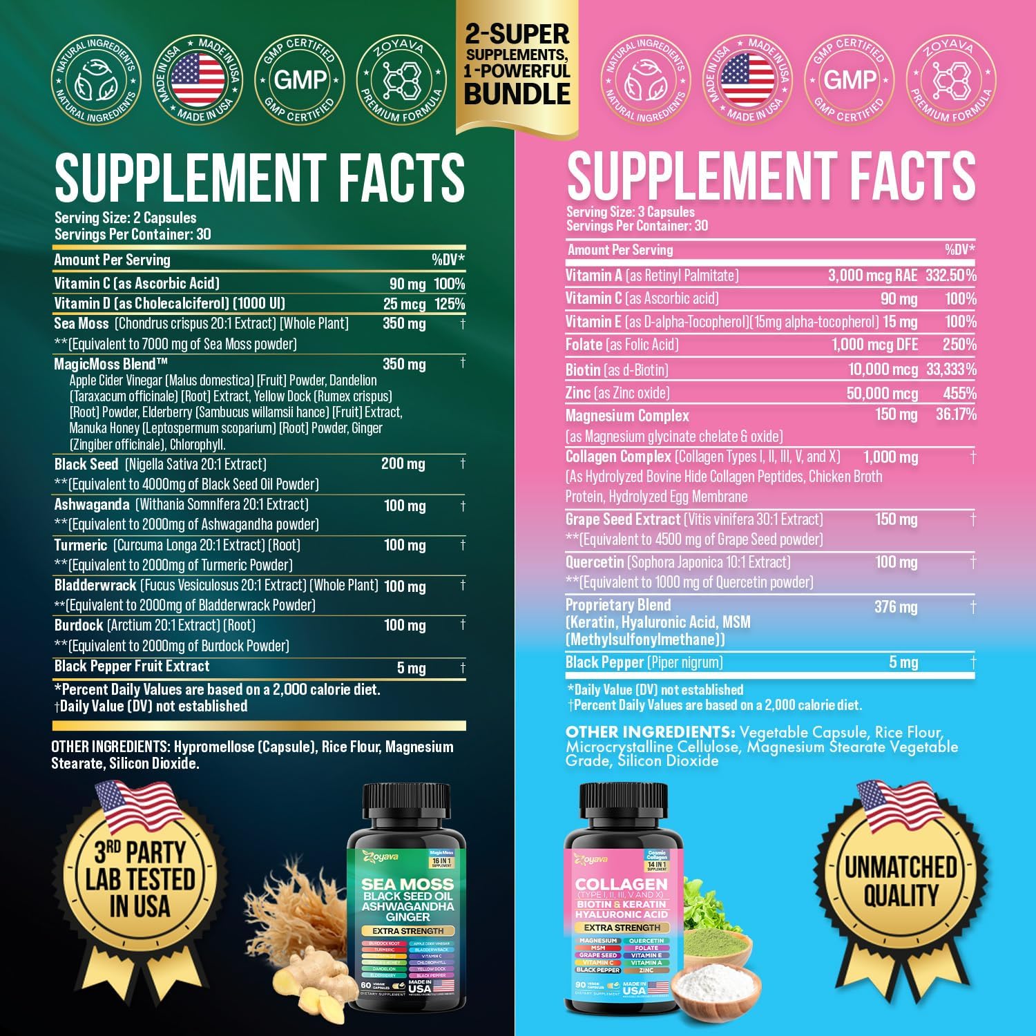 Sea Moss Collagen Saffron Supplement Bundle - 30 Day Supply U81705