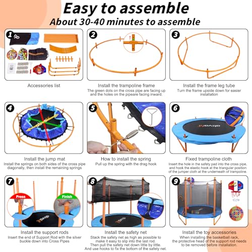 60'' Rebounder Trampoline with Safety Enclosure Net D743