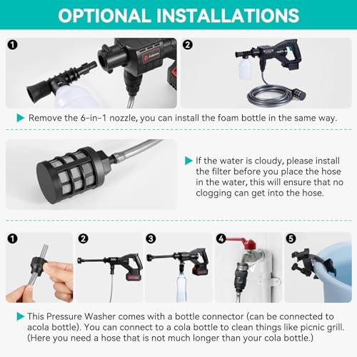 Cordless Pressure Washer 800PSI 1.5GPM 3.0Ah Battery Portable with 6-in-1 Nozzle X36915