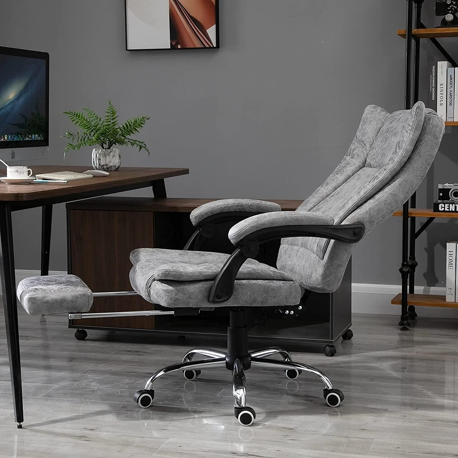 Gray Heated Massage Electric Vibration Reclining Swivel Chair with Pedals Adjustable Back Ergonomic Zero-Gravity Chair J2339