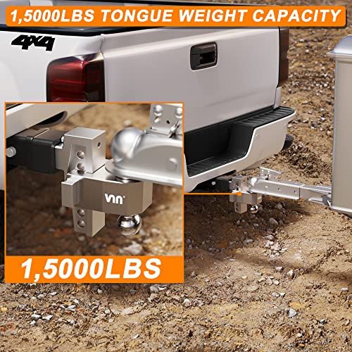 Adjustable Drop Hitch, Tri-Ball (1-7/8'', 2'', 2-5/16''), Fits 2-Inch Receiver, 8 Inch Drop, 15000 LBS GTW, Heavy Duty Solid Ball Mount, Silver R596