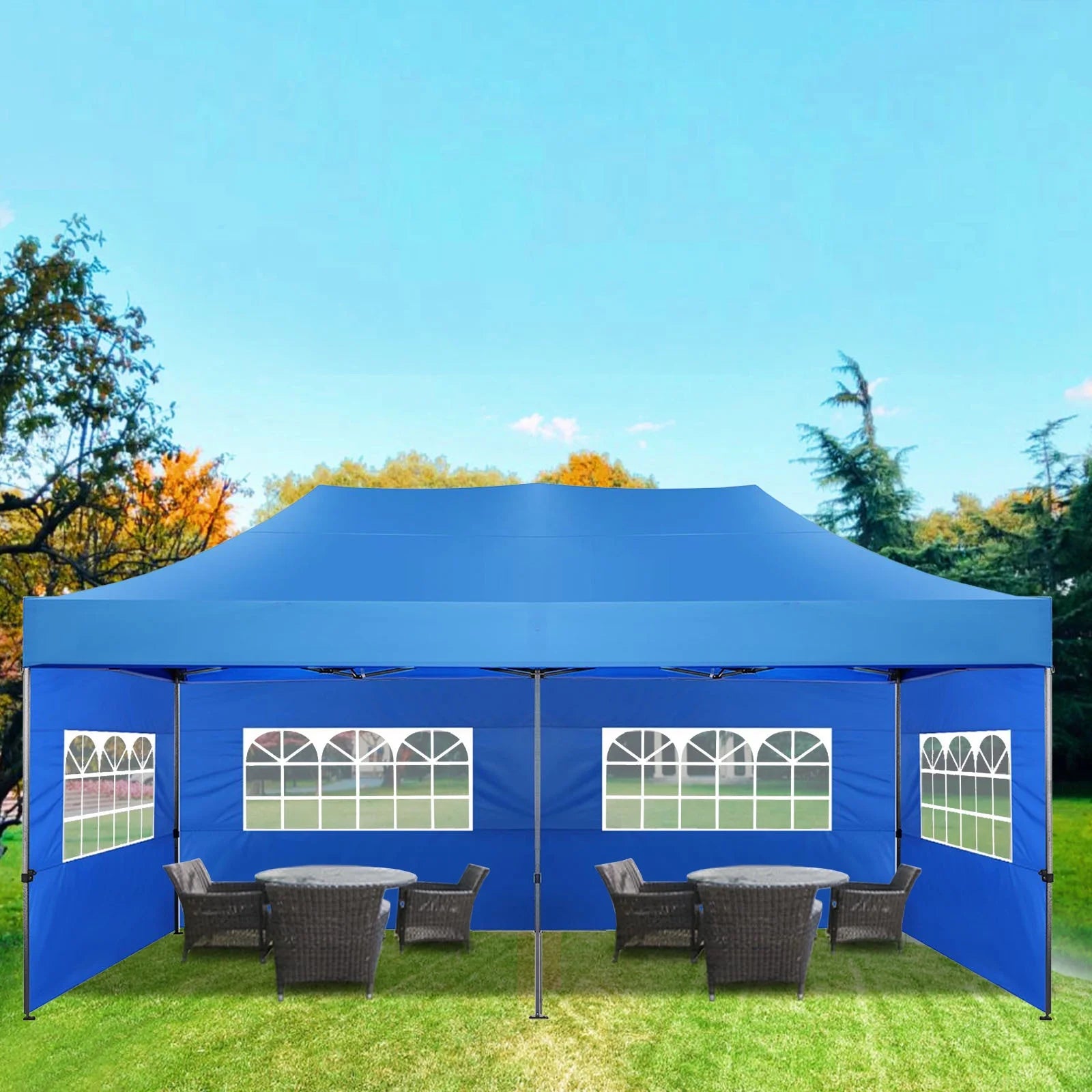 10'x20' Heavy Duty Pop Up Canopy Tent with 6 Removable Sidewalls, Blue U8393