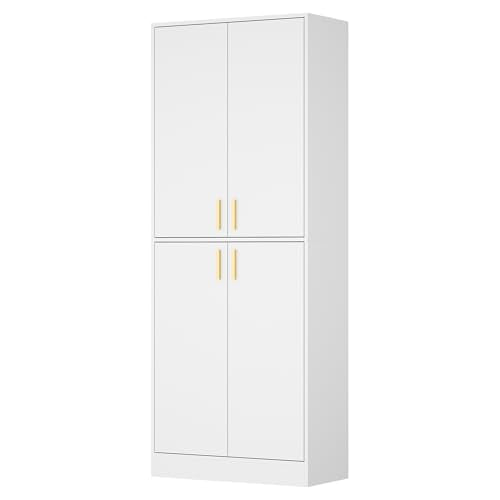 Gray 71" Tall Wood Storage Cabinet with Doors and Shelves D7505
