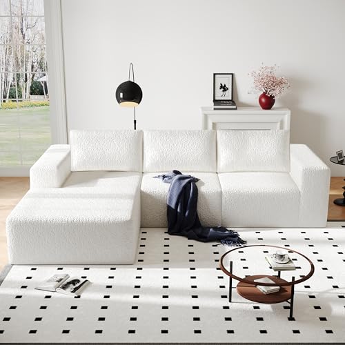 White Knit Fabric Modular Sectional Couch with L-Shape Chaise T9768