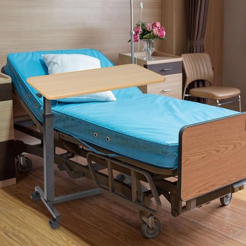 Overbed Table with Wheels Adjustable Height Wood Top E8213