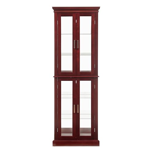 Lighted Glass Display Cabinet with Adjustable Shelves and Mirrored Back H6879