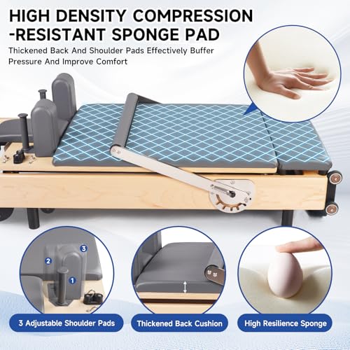 Foldable Wood Pilates Reformer with Sitting Box, Jump Board and Anti-Slip Mat M510884