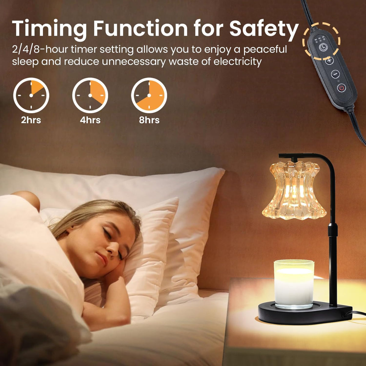 Candle Warmer Lamp with Dimmer and Timer, Adjustable Height, 2 Bulbs, Black G8979