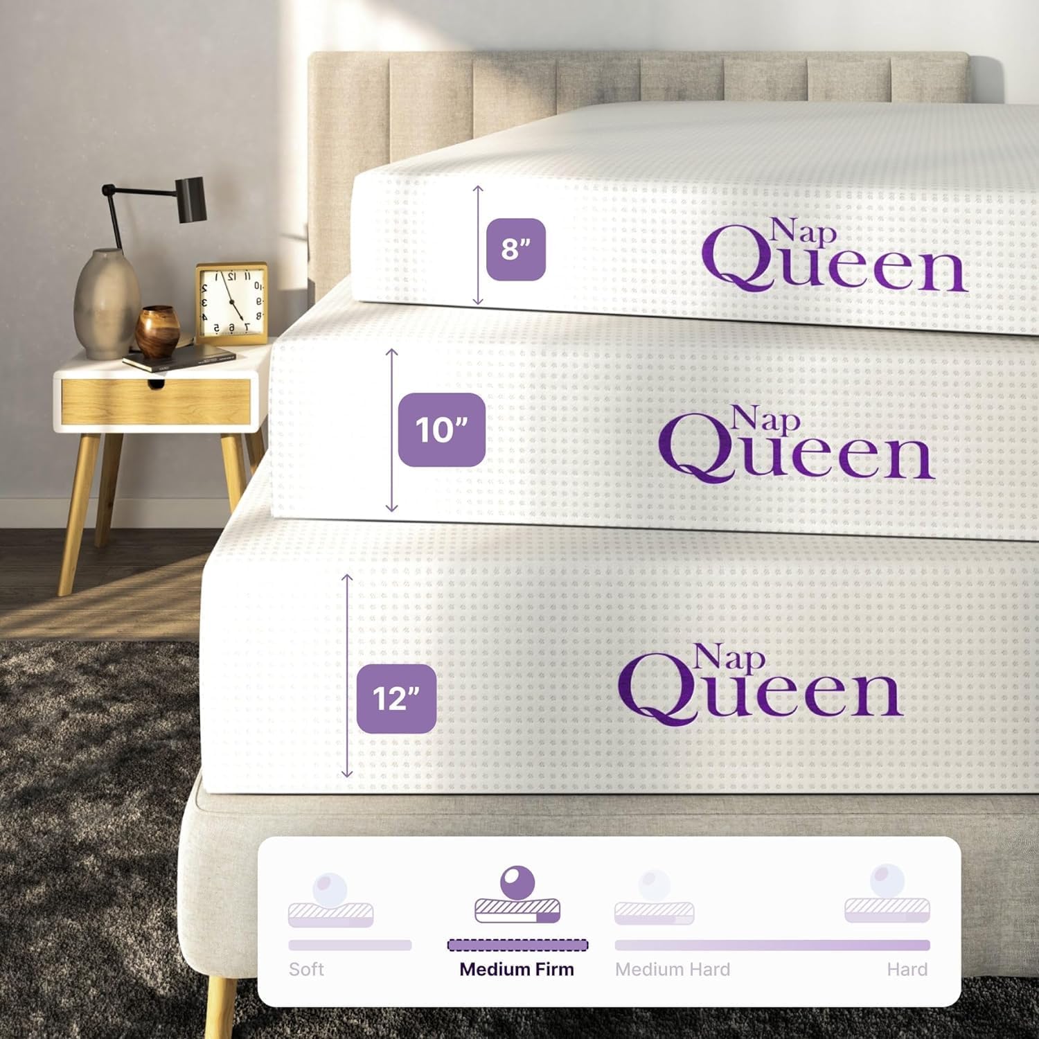 8 Inch Queen Size Bamboo Charcoal Memory Foam Mattress with Metal Platform Y54560