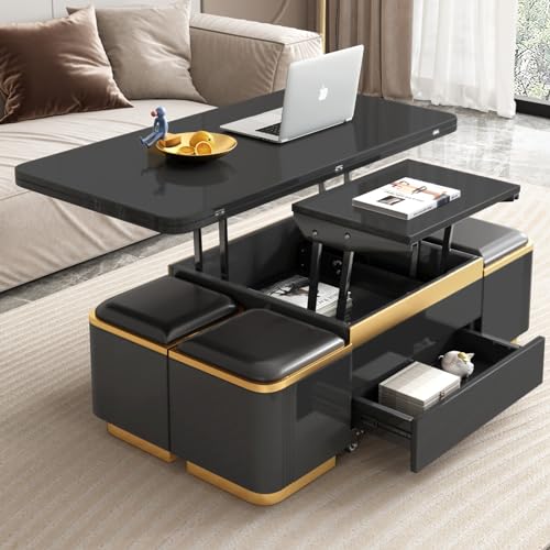 Black Lift Top Coffee Table with 4 Stools U19675