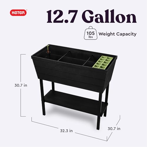 12.7 Gallon Dark Grey Raised Garden Bed Planter with Self Watering Gauge Z28978