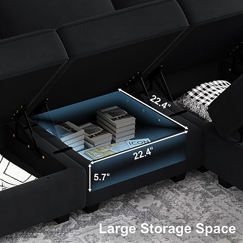 Modular U Shaped Sectional Sofa with Storage Seat Reversible Chaise Ottoman Velvet Fabric Z400270